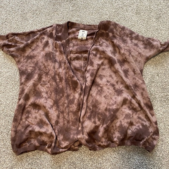 Rig Utility Neutral Brown Cotton Tie Dye Half Sleeve Open Cardigan Size Medium - Picture 5 of 10
